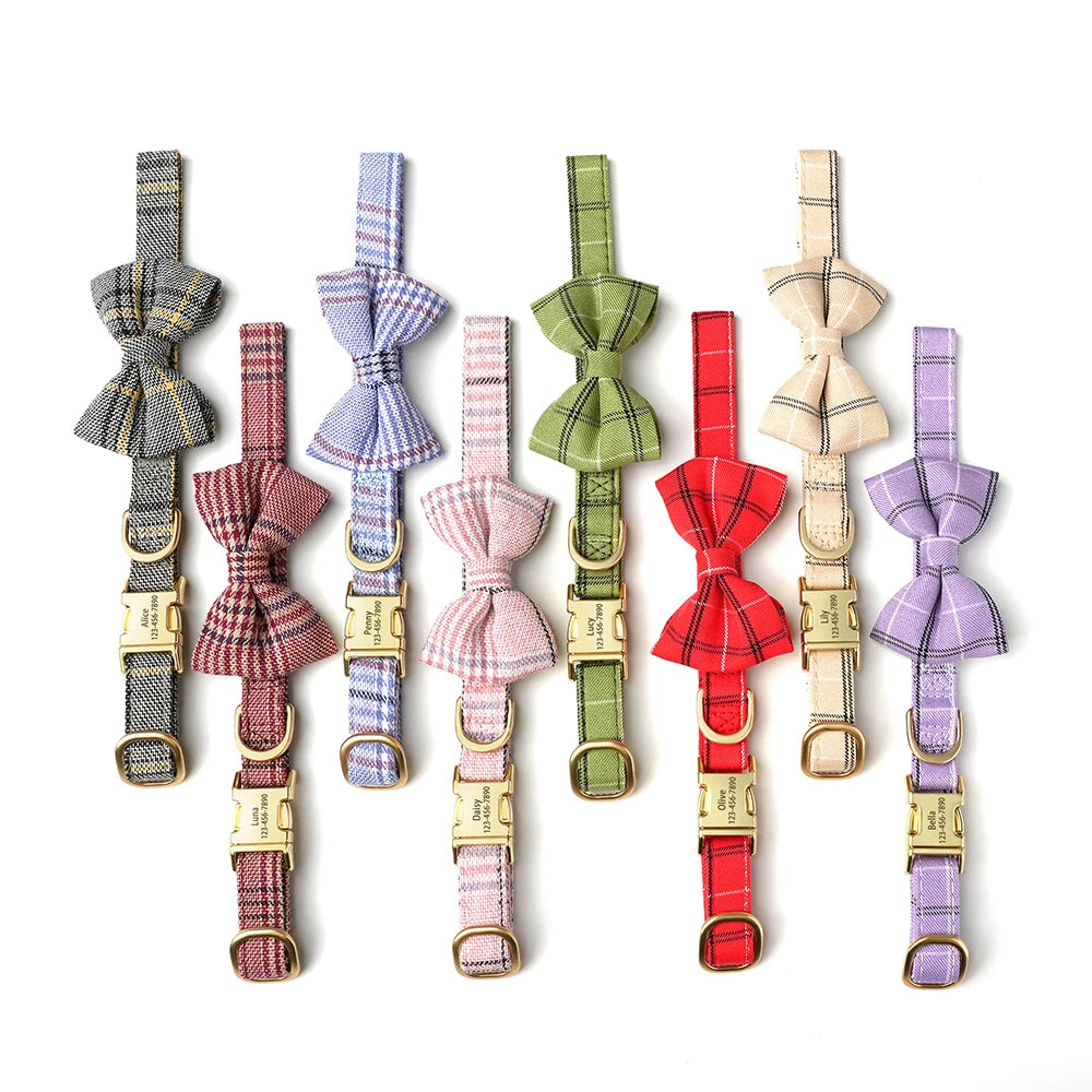 Personalized Dog Collar Cute Bowtie Puppy Cat Free Engraving  Small Medium Dogs Cats Chihuahua Yorkshire