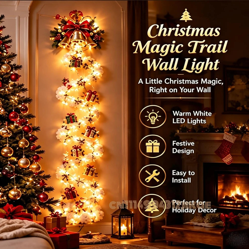 Christmas Magic Trail Wall Light, LED Cascading Holiday Decor,Warm White Glow, Space-Saving Wall Decor, Easy Wall Placement
