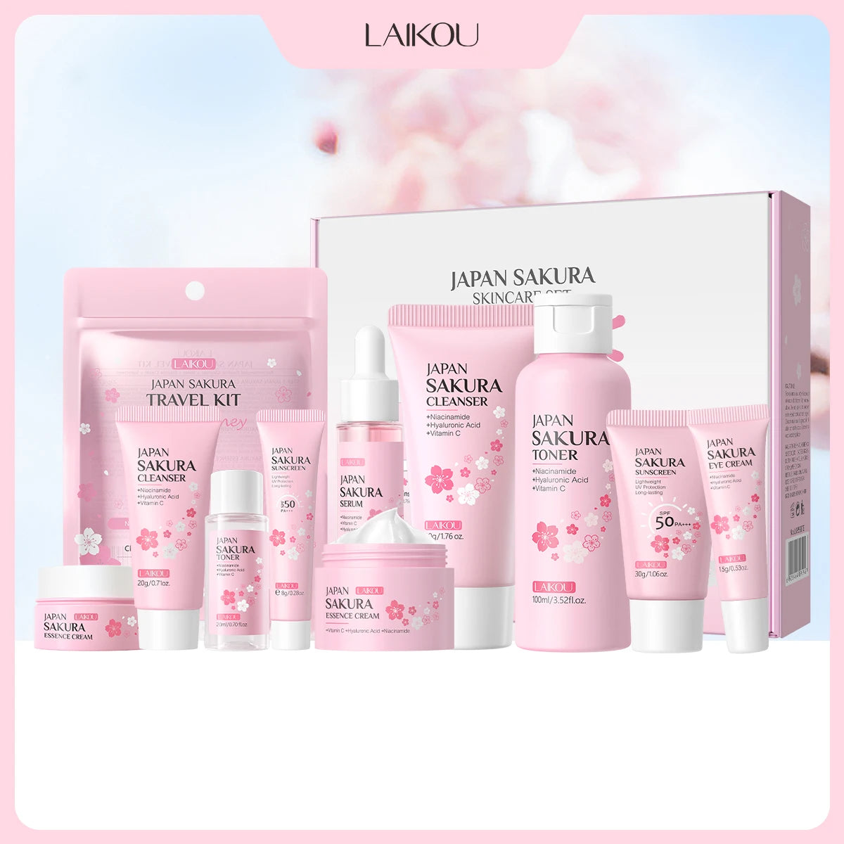 LAIKOU Sakura Complete Travel Skincare Set