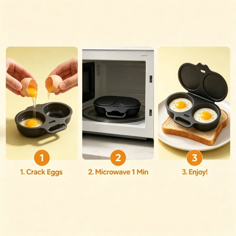 Microwave Egg Poacher Dual Cavity Breakfast Maker with lid