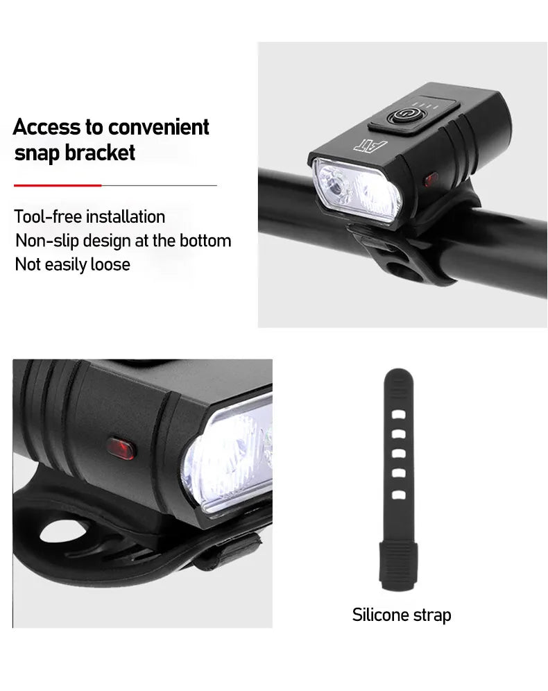 2 T6 Bicycle Front Light Type-C Charging Bicycle Headlight MTB Road Bike Headlamp for Night Riding Safety Cycling Accessories