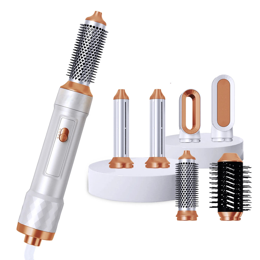 6 in 1 Hair Dryer Brush Detachable Blow Dryer Comb Ionic Hot Air Brush Hair Styling Tool Electric Thermal Brush Air Curler Wand