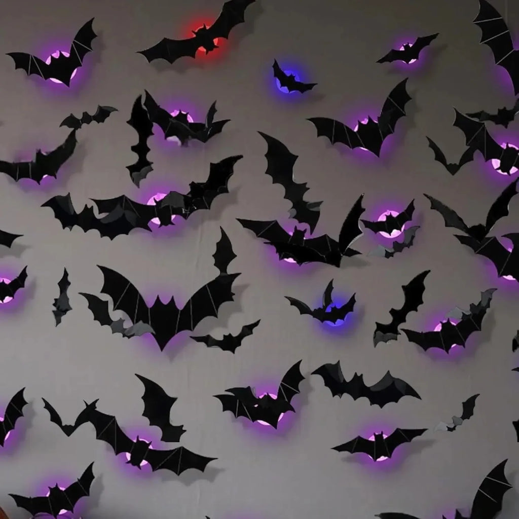Halloween Bat/Spider Decor Night Light 3D Purple/Green Lights Wall Sticker for Self-adhesive Decor Halloween Party Decoration