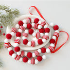 Christmas Felt Ball Garland Red＆White Candy Ball Pom Pom Garlands for Xmas Tree Festive Mantle Wall Fireplace Hanging Decor