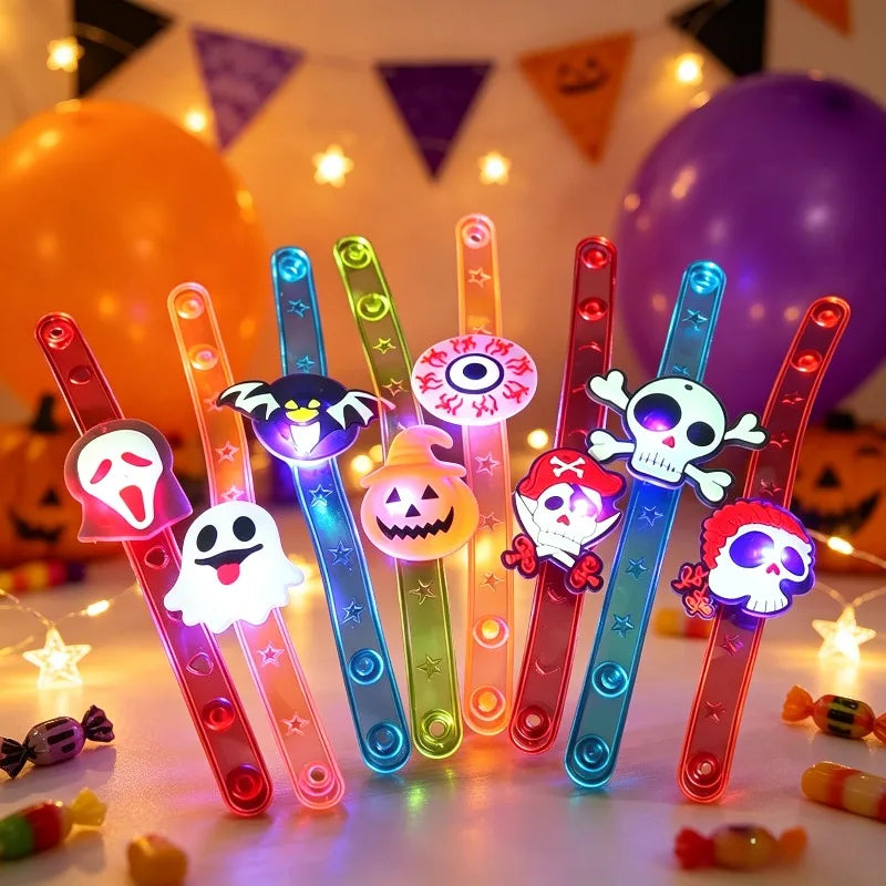 10/20/30PCS Glowing Halloween Pumpkin Ghost Bracelet Rings Night Decor Halloween Party Favor Festival Carnival Gifts Bag Fillers