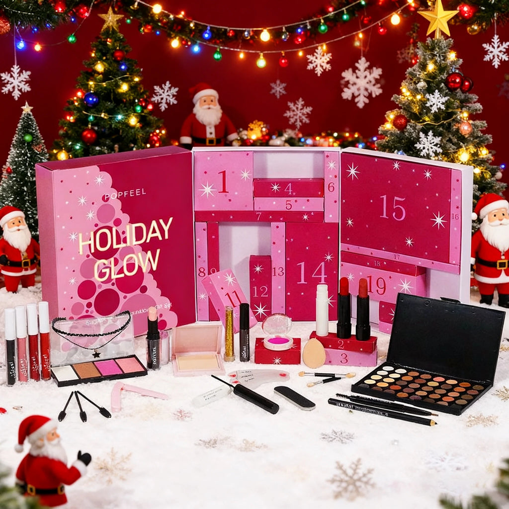 Christmas Countdown Makeup Set Lipstick Eye Shadow Cosmetics 24pcs Holiday Beauty Advent Calendar Gift Box for Women Girls