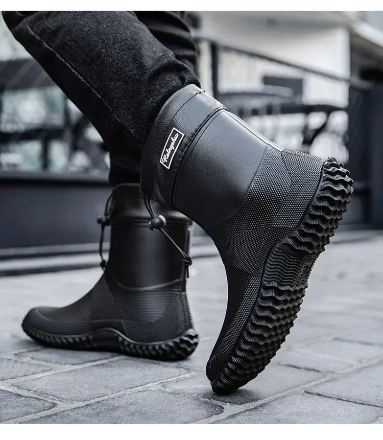 Men Rain Boots Fashion Mid-calf Rubber Boot Outdoor Waterproof Garden Work Shoe Non Slip Fishing Rubber Galoshes Men Rubberboots