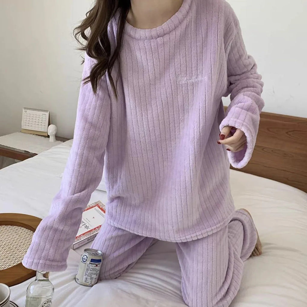 Soft Coral Velvet Jacquard Warm Pajama Set for Women Cozy Loungewear Outerwear for Winter Christmas Valentine's Day Gift