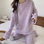 Soft Coral Velvet Jacquard Warm Pajama Set for Women Cozy Loungewear Outerwear for Winter Christmas Valentine's Day Gift