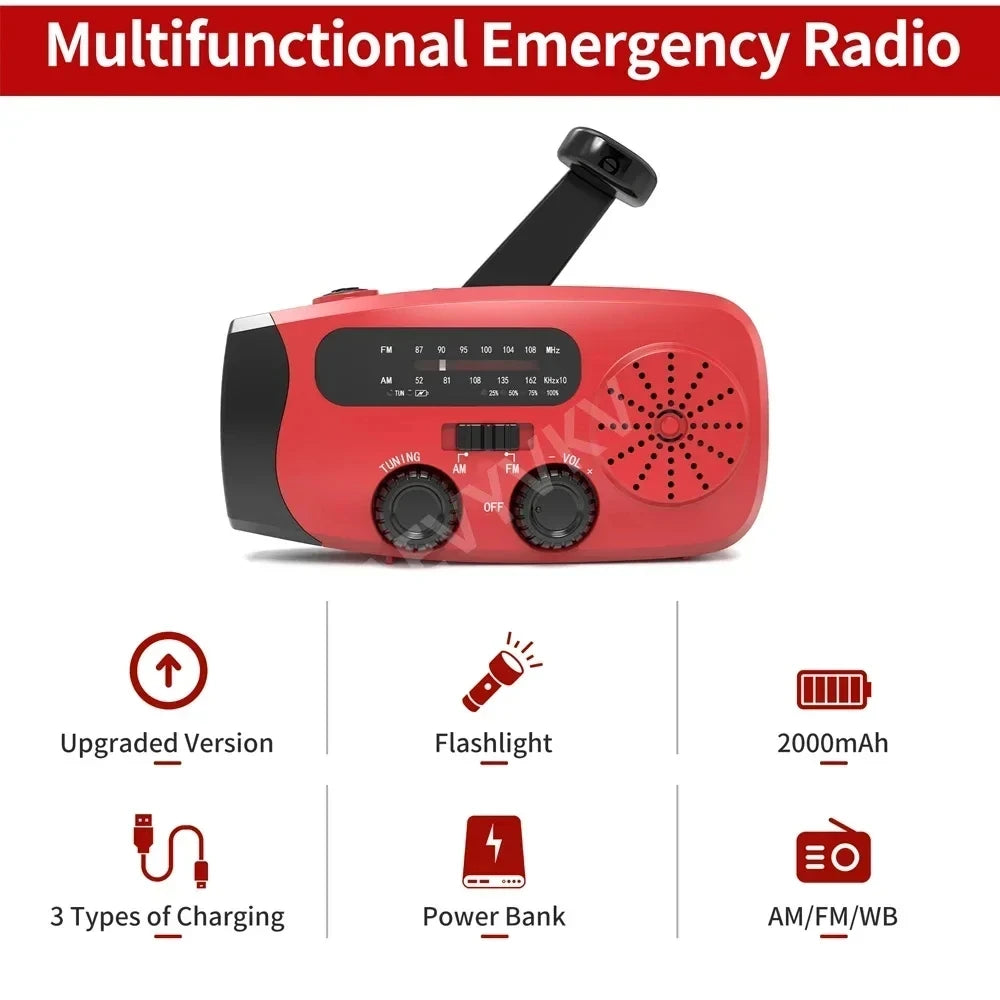 Multifunctional Solar Hand Crank Radio FM AM WB  Flashlight Power