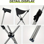 2-in-1 Folding Cane and Chair Foldable Travel Cane, Suitable for Hiking, Camping, Outdoor Activities