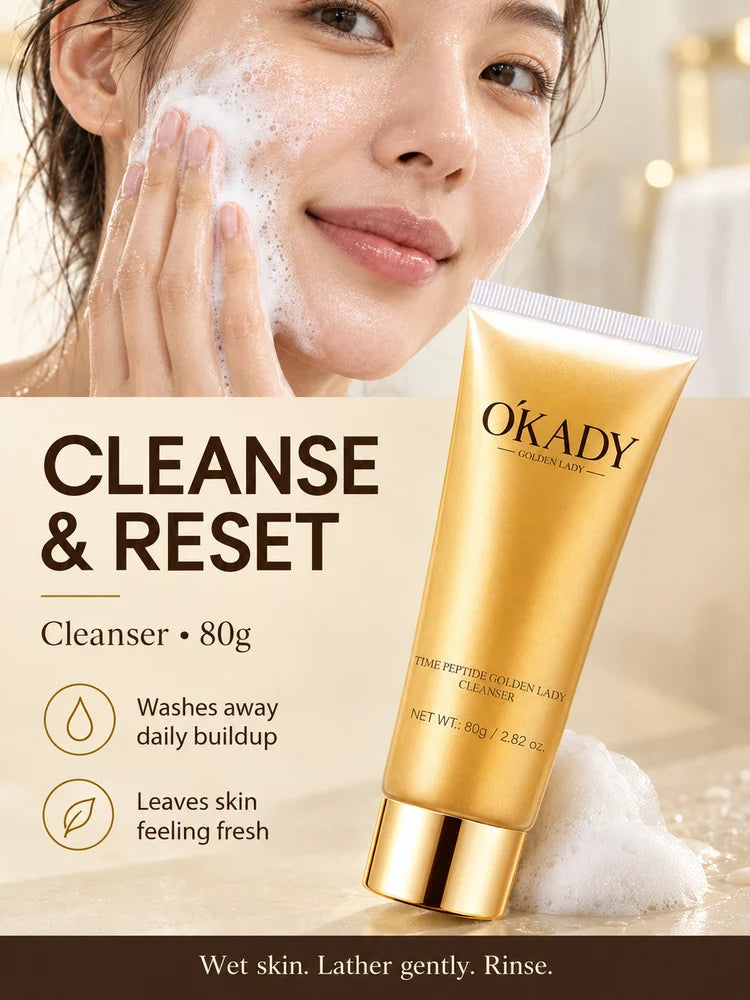 OKADY 10-Piece Peptide Skincare Set for Women, Hydrating & Moisturizing Face Care Kit with Cleanser, Toner, Serum x3, Lotion, Eye Cream, Face Creams and Eye Mask, Daily Skin Care Routine in a Gold Gift Box, Birthday, Christma