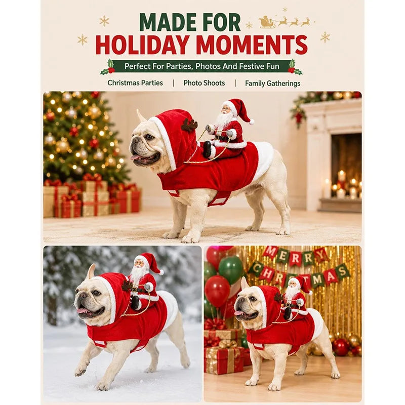 Pet Dog Christmas Santa Claus Riding Dog Costume Christmas Clothes Claus Rider Outfit With Hat Riding Deer Costume Pet Supplies