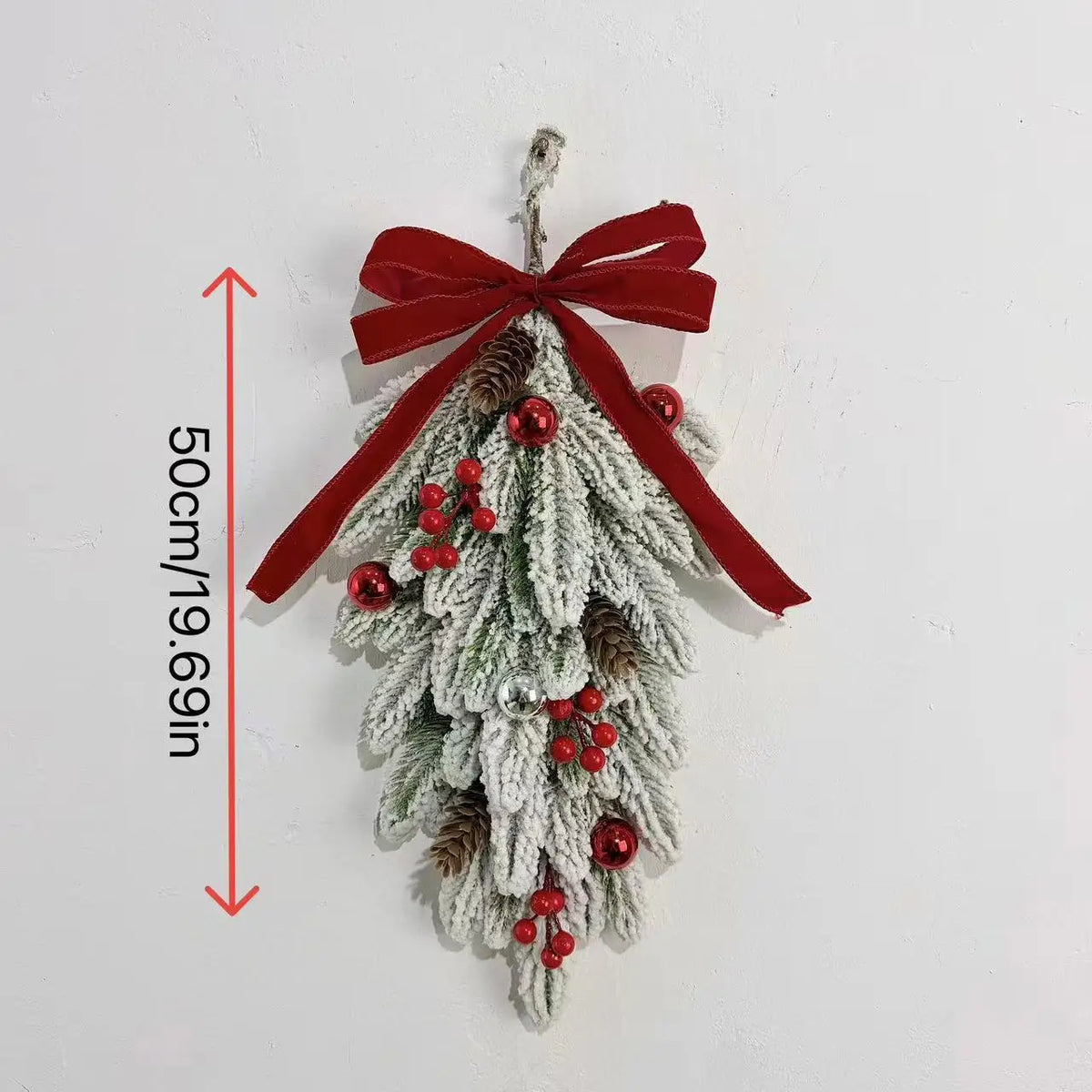 50cm LED Artificial Garland Stair Wreath Red Bow Knot Prelit Christmas Wreath Garland Pine/Bow for Front Door Wall Window Stair