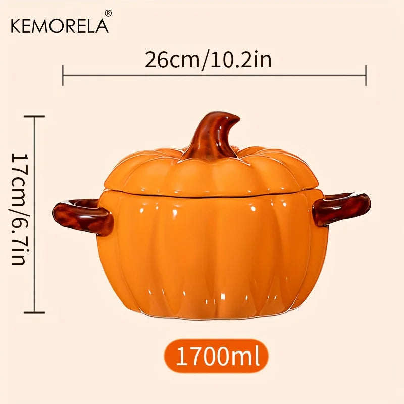 Ceramic Pumpkin Casserole Pot with Lid & Handles