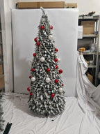 Flocked PVC Christmas Tree 1.5/1.8/2.1M Pre‑Attached Baubles, Foldable Xmas Tree with USB String Lights for Home Holiday Decor