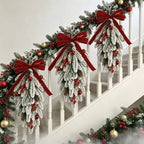 50cm LED Artificial Garland Stair Wreath Red Bow Knot Prelit Christmas Wreath Garland Pine/Bow for Front Door Wall Window Stair