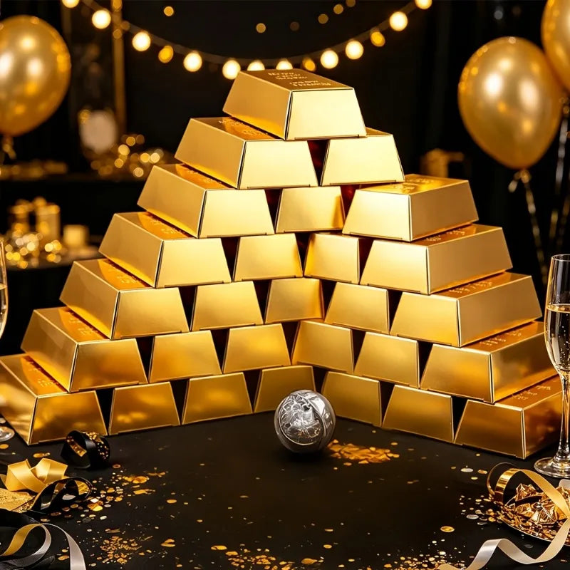 10/20PCS Shiny Gold Paper Fake Gold Bar Candy Box Decorative Gold Brick Deco