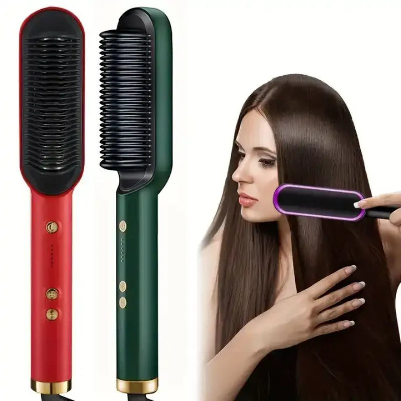 Electric PTC Heat Straightening Brush One Step Hair Dryer 3 In 1 Ceramic Flat Iron Women Hair Straightener Comb And Curling
