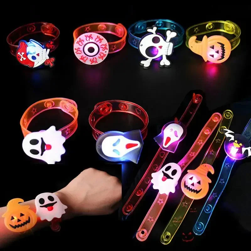 10/20/30PCS Glowing Halloween Pumpkin Ghost Bracelet Rings Night Decor Halloween Party Favor Festival Carnival Gifts Bag Fillers